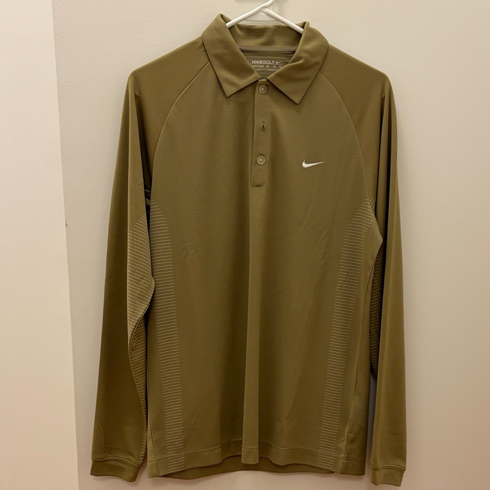 Nike Men's Khaki/Gold Long Sleeve Polo Shirt